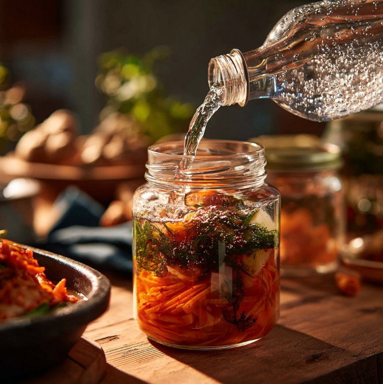 동치미에 사이다를 넣는 모습