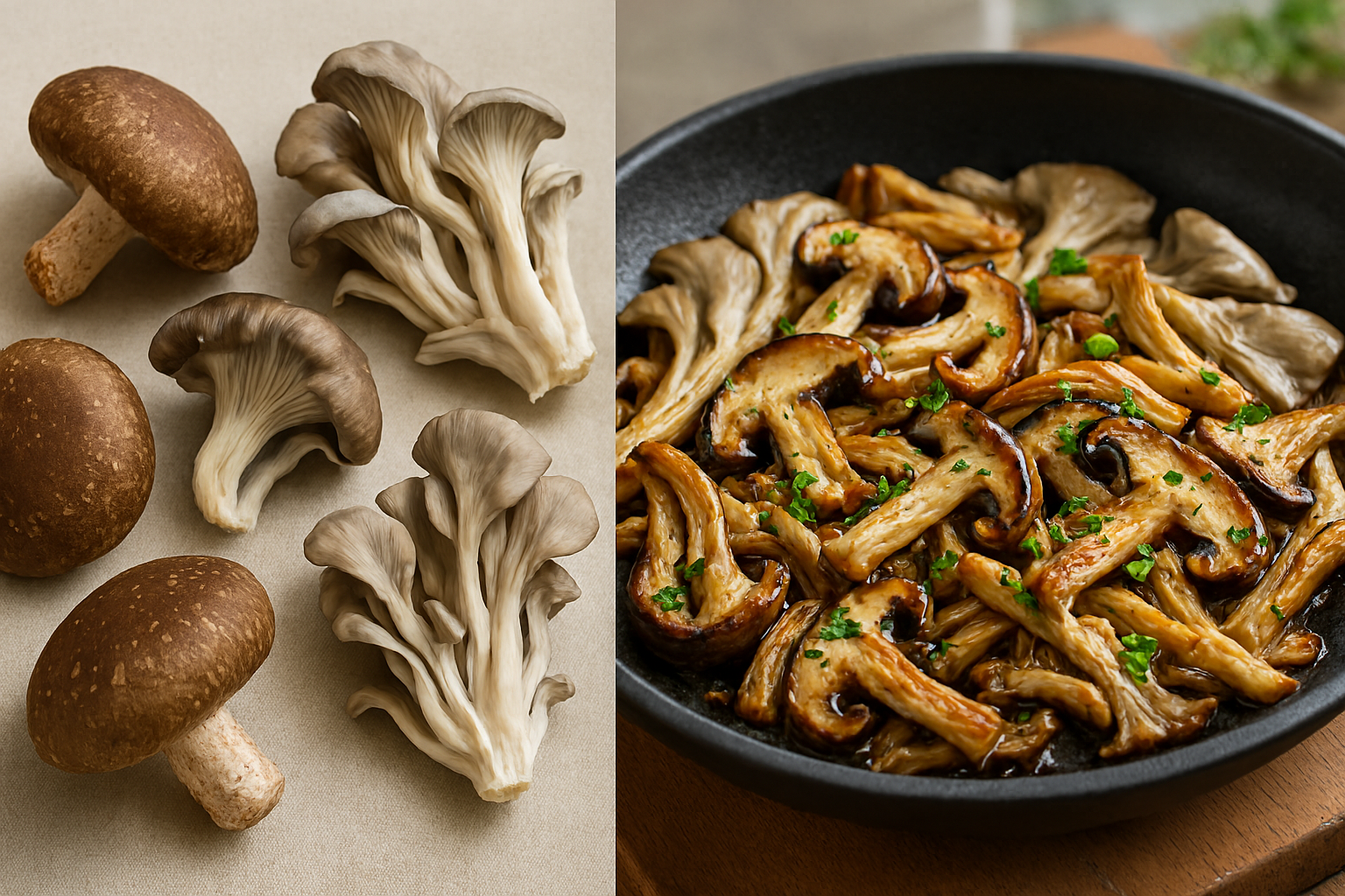 표고버섯과 느타리버섯 요리 이미지