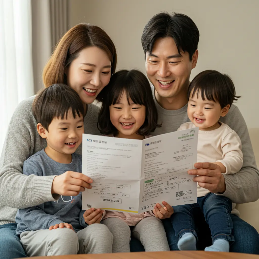 에너지바우처를 보며 기뻐하는 가족들 이미지