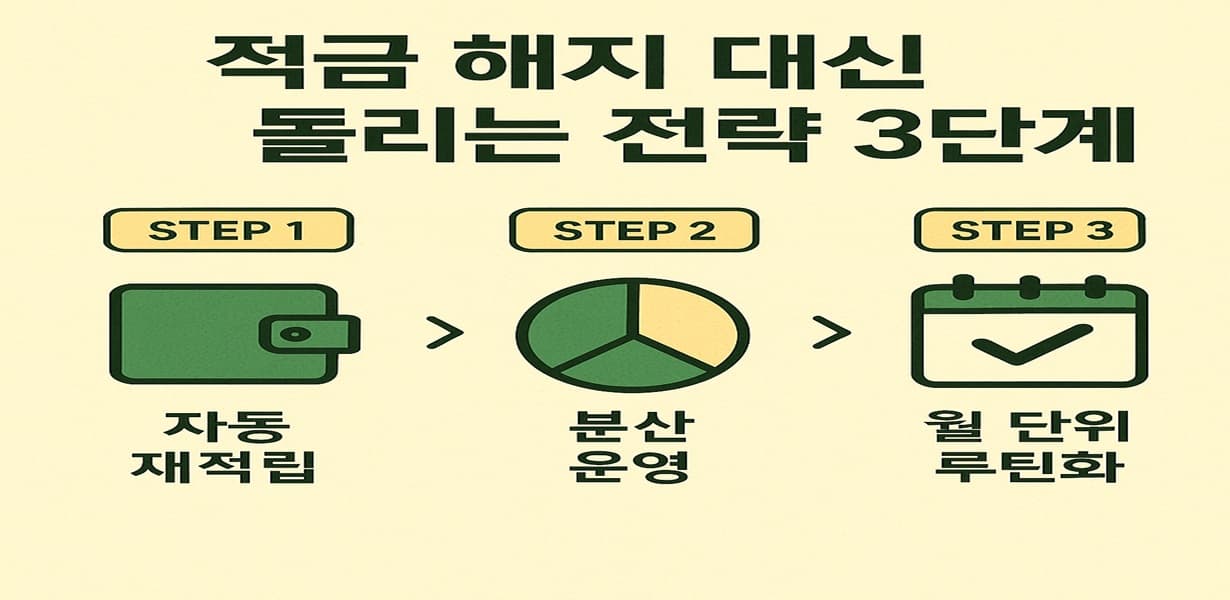 적금 해지 대신 돌리는 전략 3단계를 정리한 인포그래픽 이미지