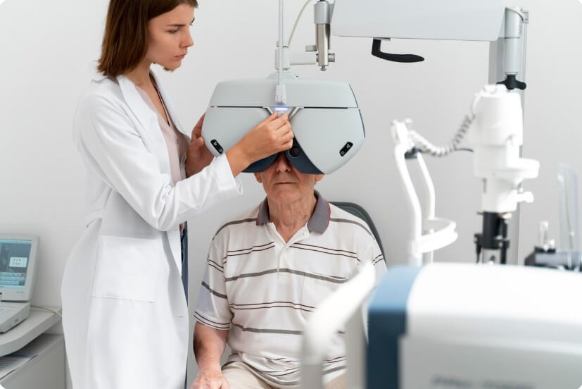 눈 검사를 받고 있는 남성