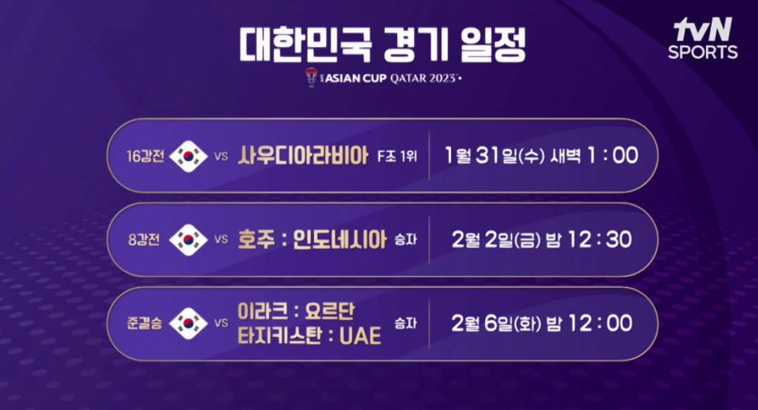 2024 카타르 아시안컵 일정 16강 대진표 조별리그 순위