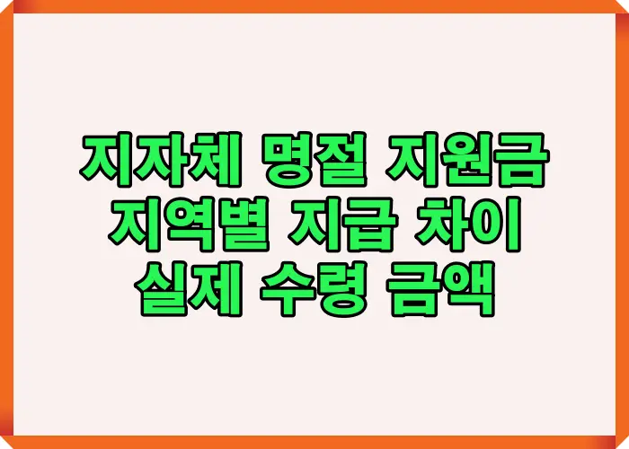 지자체 명절 지원금이 설&middot;추석 등 명절마다 지역별로 지급 여부와 금액이 달라지는 구조를 한눈에 정리한 핵심 요약 인포그래픽 이미지