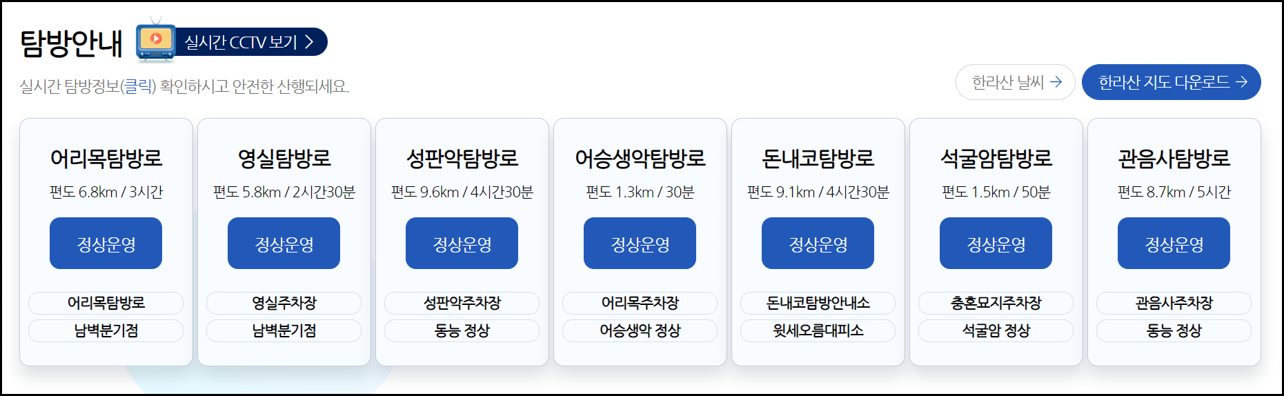 한라산 등반 예약방법(성판악, 관음사 탐방로) 등반코스 주차정보