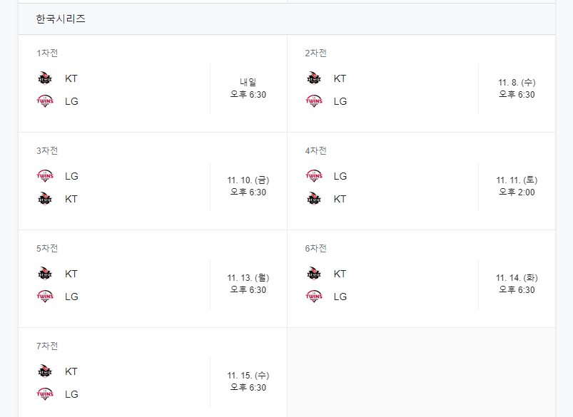 KT 위즈 VS LG 트읜스 한국시리즈 승리팀은 어디? TV 중계방송 바로가기