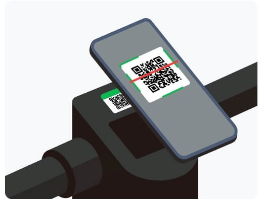 전동 스크터에 핸드폰으로 QR코드 스캔