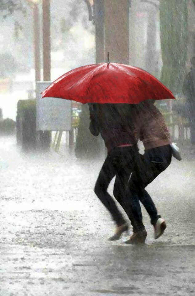 우산쓴-남녀가-폭우에-빠른걸음으로-가는장면