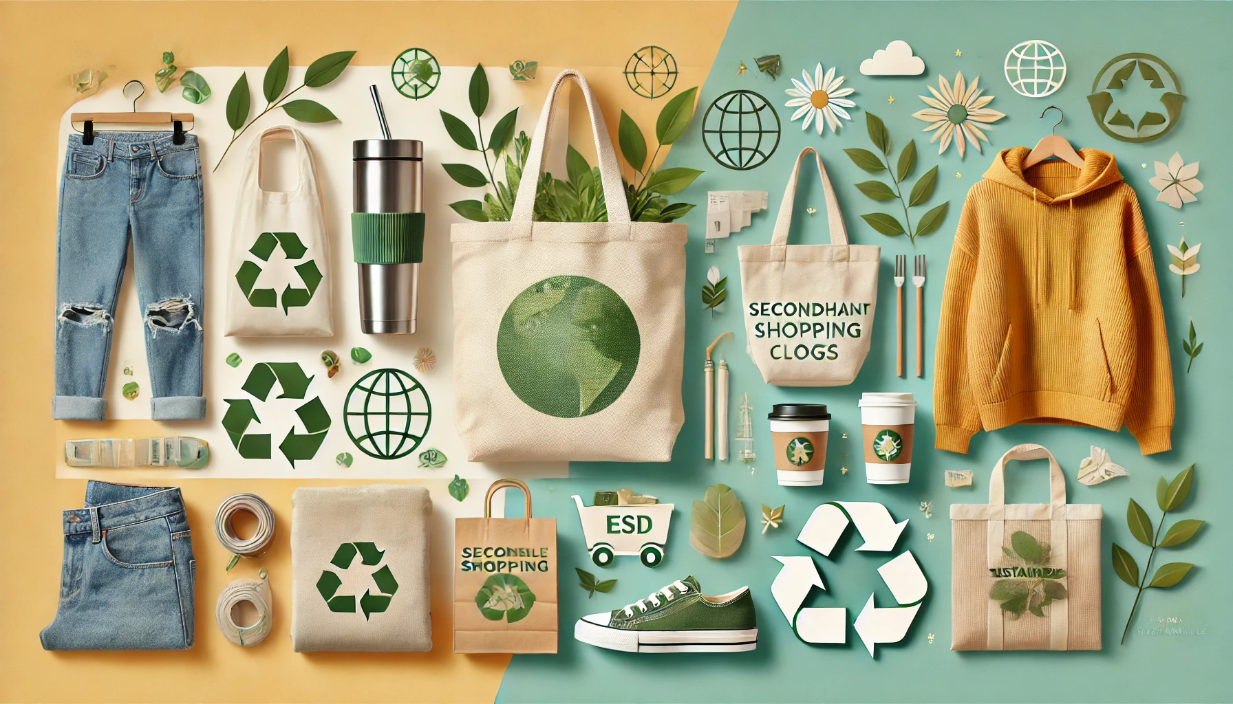 텀블러, 에코백, 중고 의류, 친환경 포장 등 실생활에서 실천할 수 있는 ESD 행동들