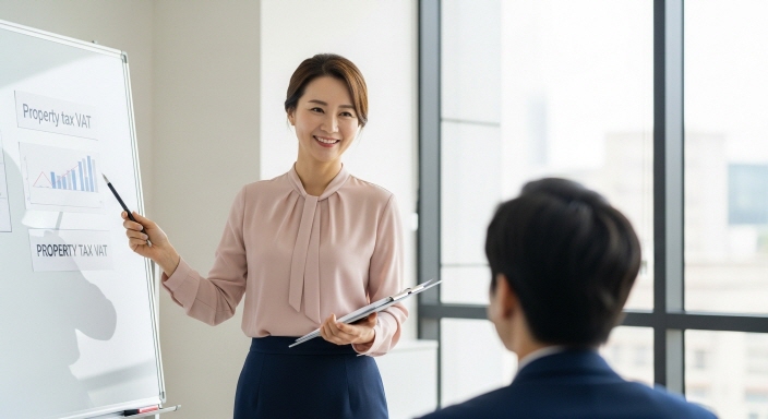 재산세 부가세 관련 주의사항을 설명하는 상담사