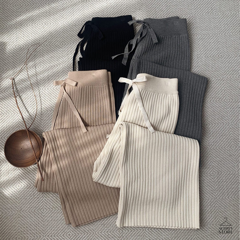 겨울 도톰 여성 밴딩 와이드 비스코스 골지 니트 팬츠 바지,여자 통바지 5컬러