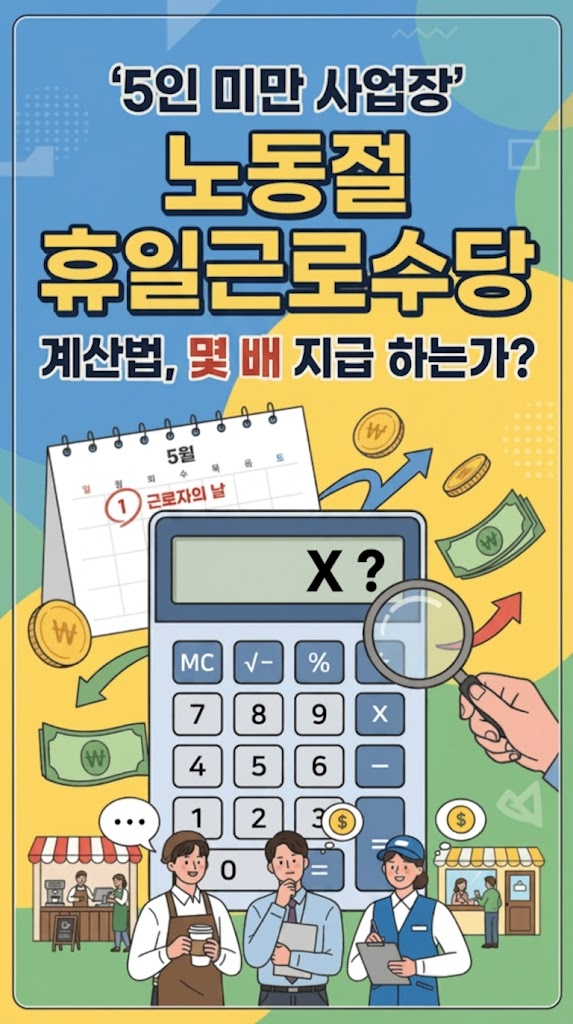 5인 미만 사업장 노동절 휴일근로수당 계산법, 몇 배 지급 하는가?
