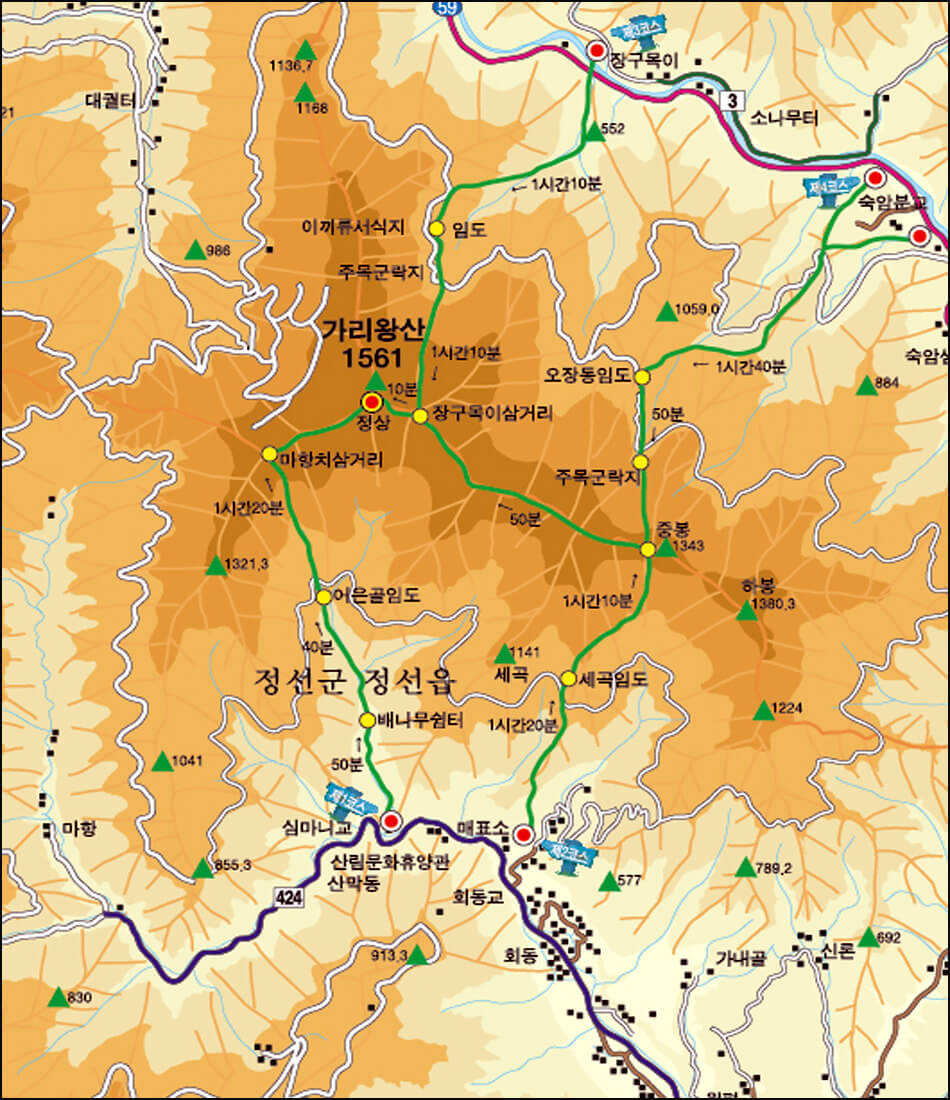 가리산 등산코스: 난이도, 최단코스