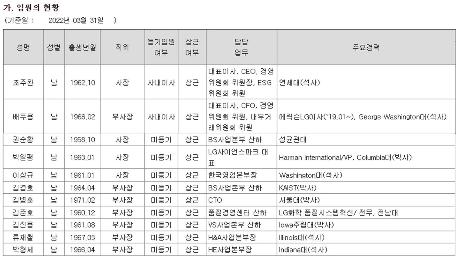 LG전자 임원