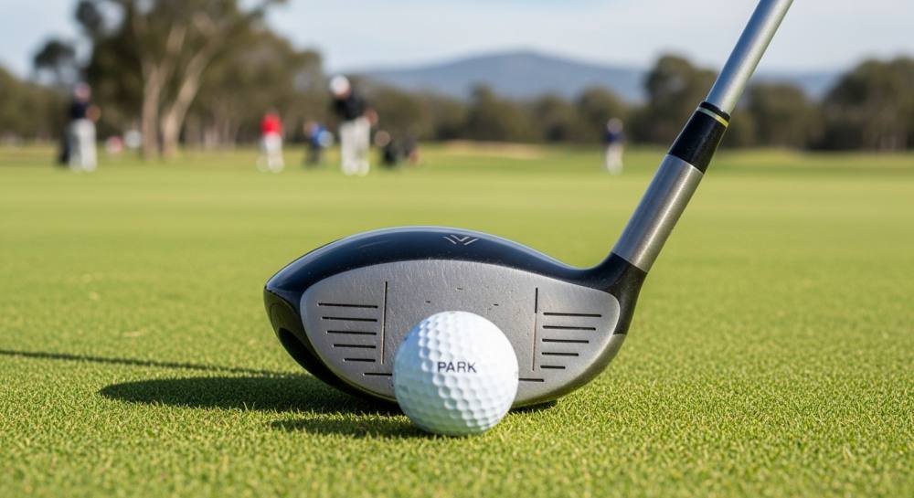 필드에 골프채와 골드공 올라와있는 사진