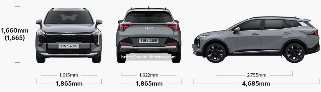 2026 스포티지 전장, 전폭, 전고, 축거, 윤거 전후 제원