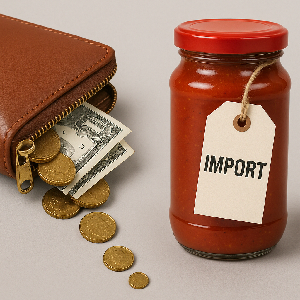 돈이 새고 있는 지갑과 수입품의 모습 이미지