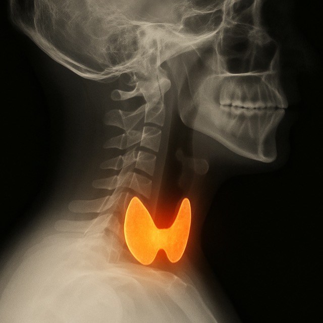 갑상선 위치를 강조한 엑스레이 이미지(출처: 자체제작)