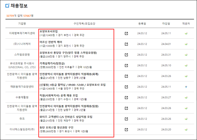 서울일자리-채용정보