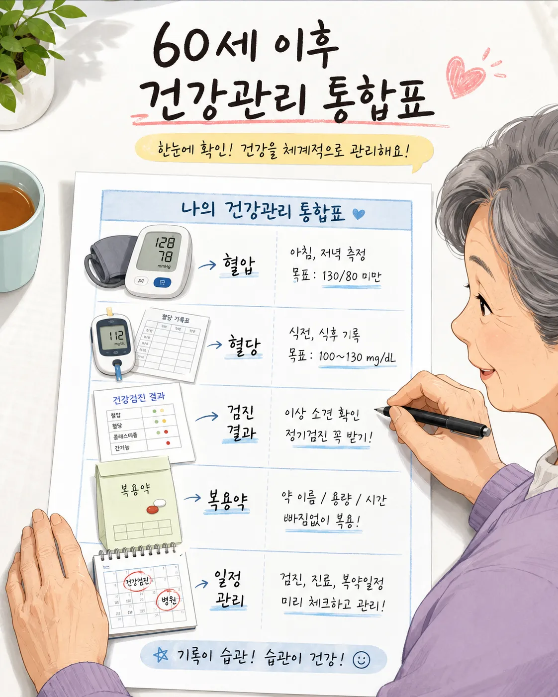 60세 이후 건강관리 통합표