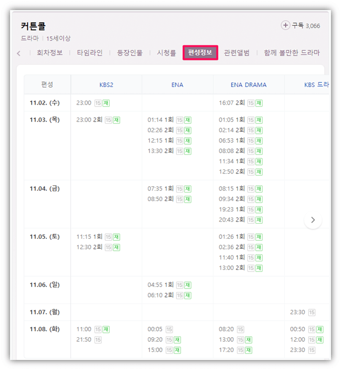 커튼콜-드라마-재방송-편성표
