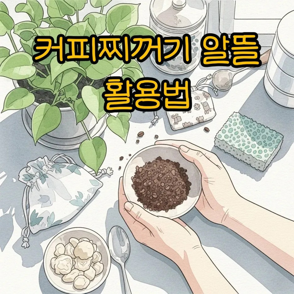 커피찌꺼기로 만든 방향제와 비료가 있는 주방