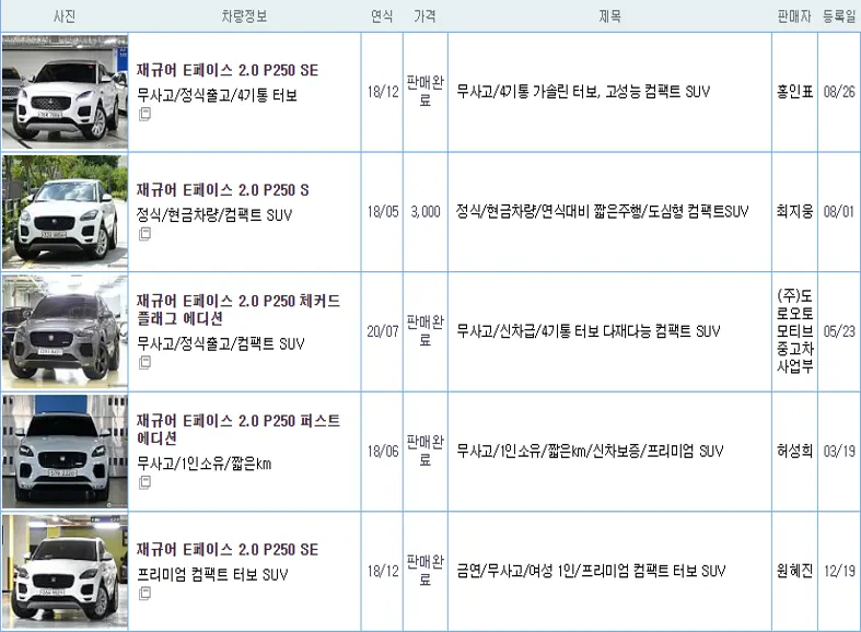 재규어 E페이스 중고 가격