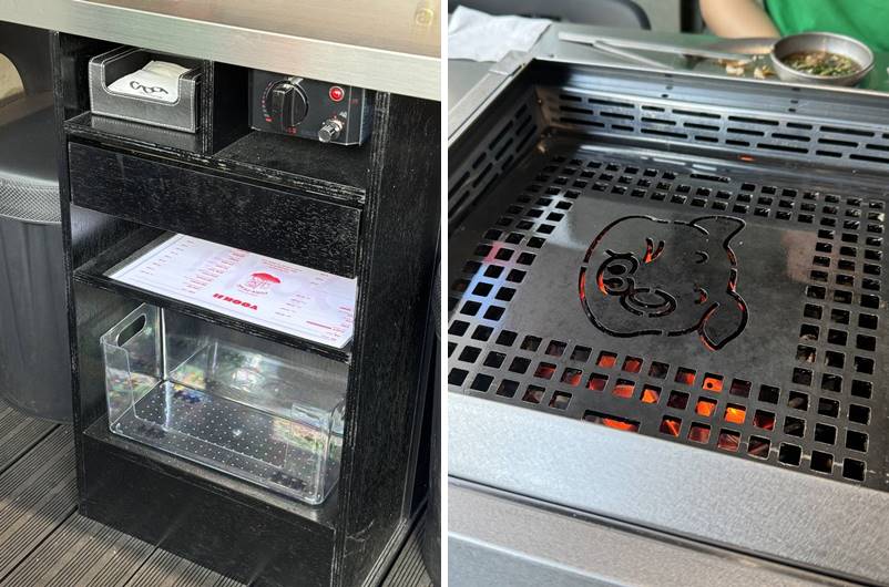 냅킨, 메뉴판 및 가방 놓는 곳, 불판