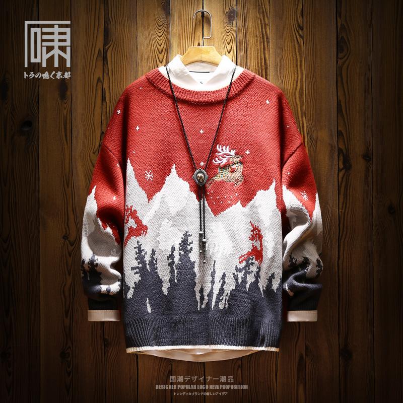 루돌프 자수 크리스마스 남자 니트 성탄절 기모 도톰 루즈핏 드레스코드