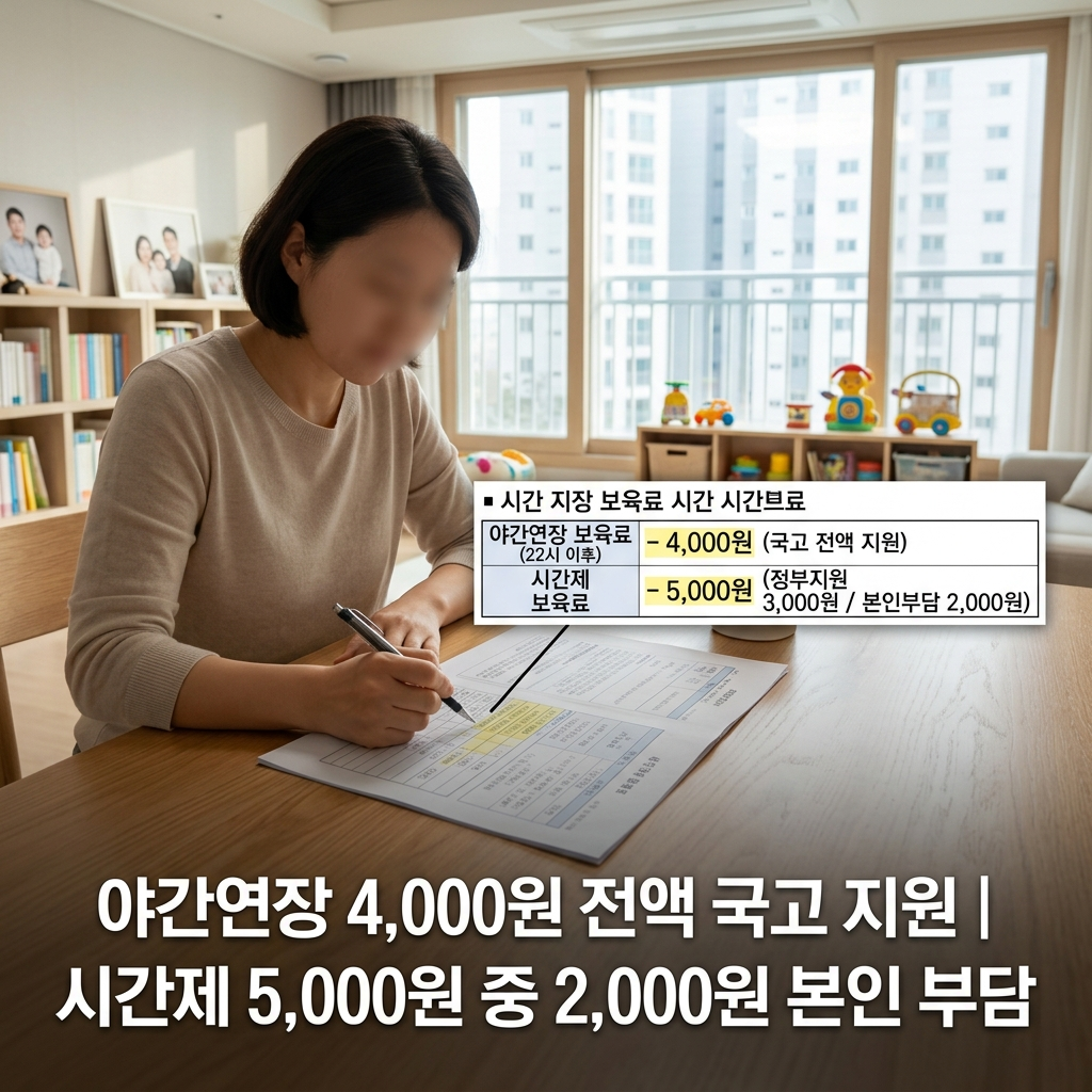 야간연장 보육료 시간당 금액 정부지원 비교표
