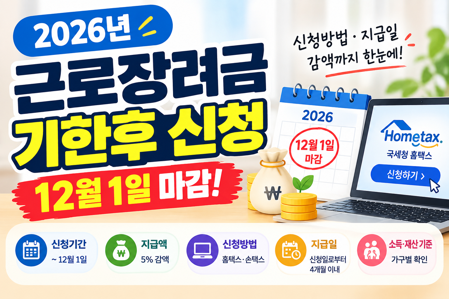근로장려금 기한후 신청 2026년 언제까지? 신청방법·지급일·감액 총정리