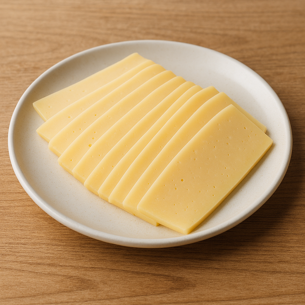치즈가 접시에 맛있게 슬라이스 된 이미지