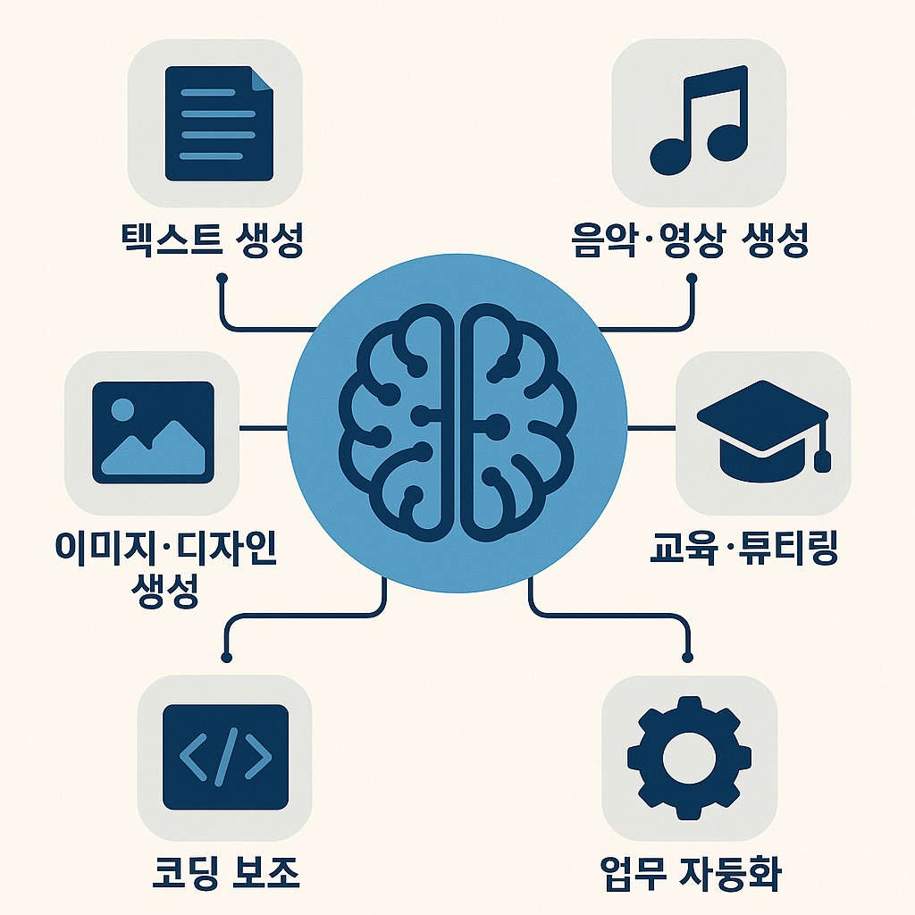생성형 AI의 주요 활용 분야 요약 인포그래픽