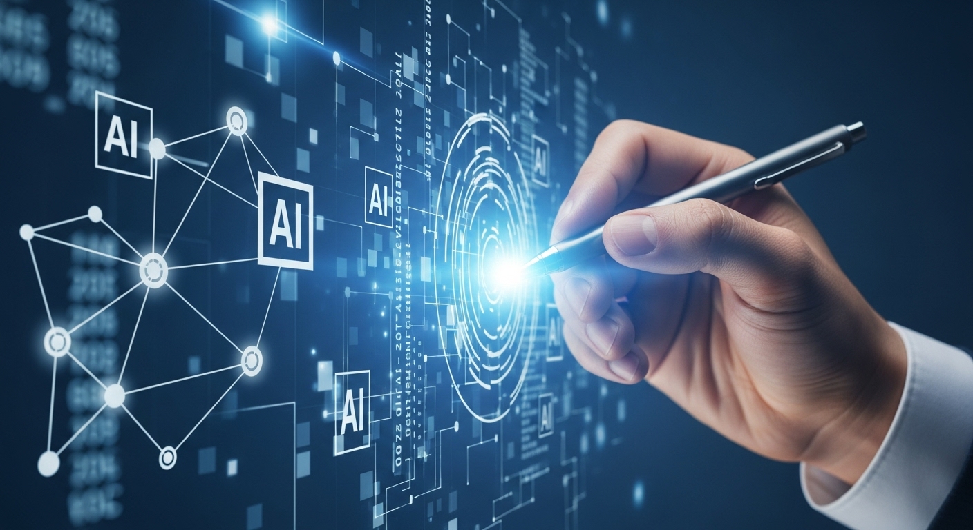 인간과 AI의 글쓰기 협업을 나타내는 시각적 개념