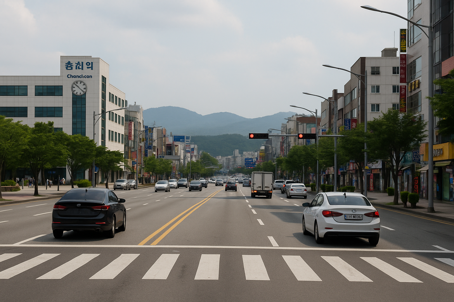 안전한 등교 경로에서 있는 아이