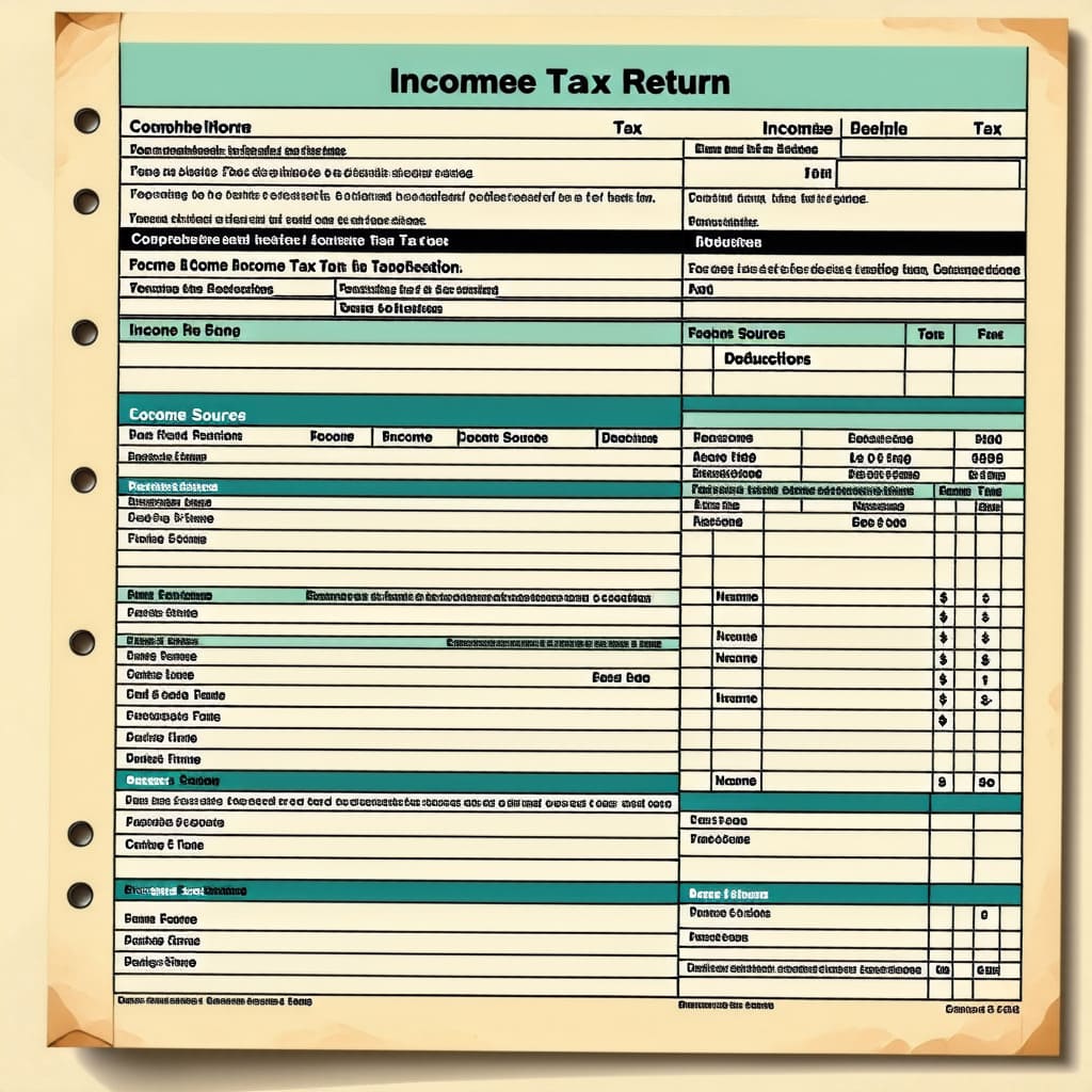 종합소득세 신고서 양식의 예시를 보여주는 이미지. 주요 항목이 강조된 형태.