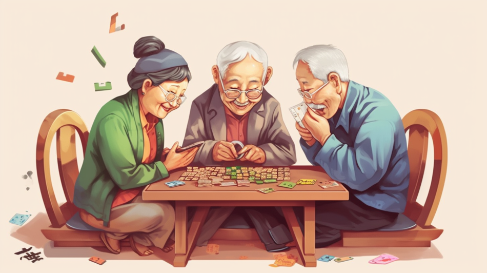 퍼즐 게임하는 노인들