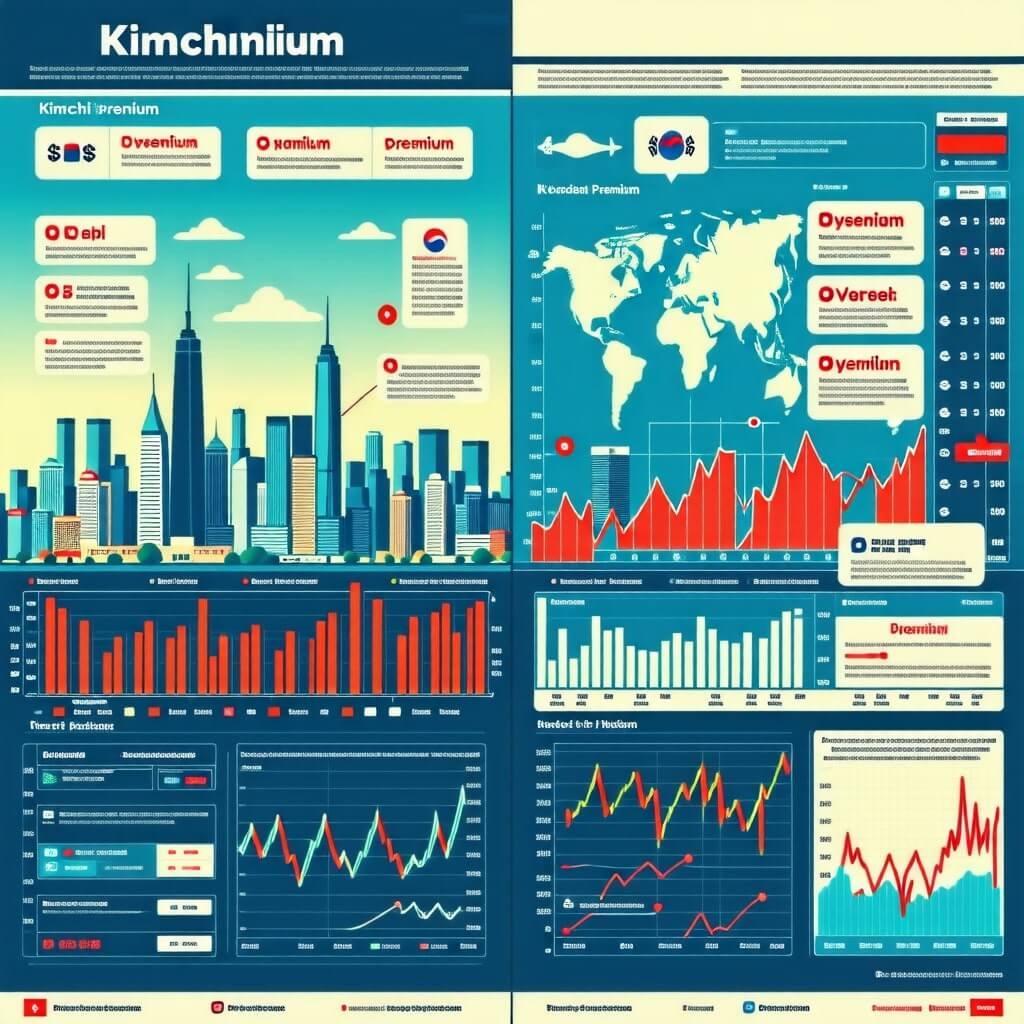 한국의 주식 시장과 해외 주식 시장의 가격 차이를 시각적으로 나타낸 인포그래픽.