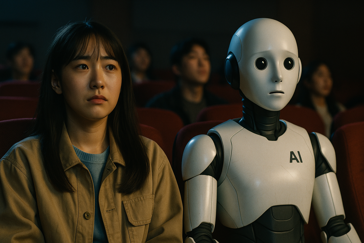감정을 학습하는 인공지능 캐릭터가 등장하는 한국 영화 장면
