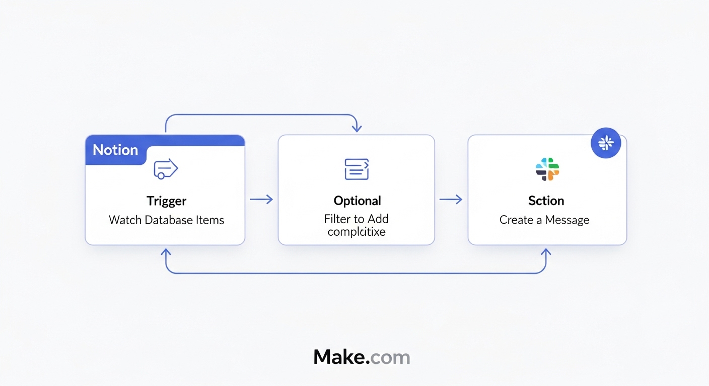 Notion에서 Slack으로 알림을 보내는 Make(메이크) 자동화 시나리오 흐름도