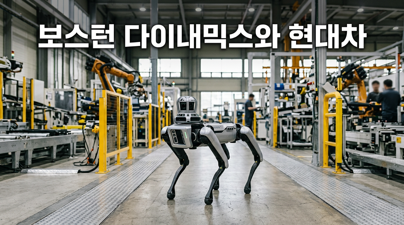 보스턴 다이내믹스 로봇과 현대차그룹 공장을 보여주는 사진