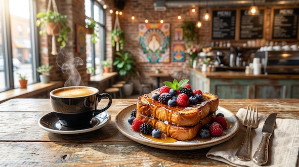 coffee and french toast with berries