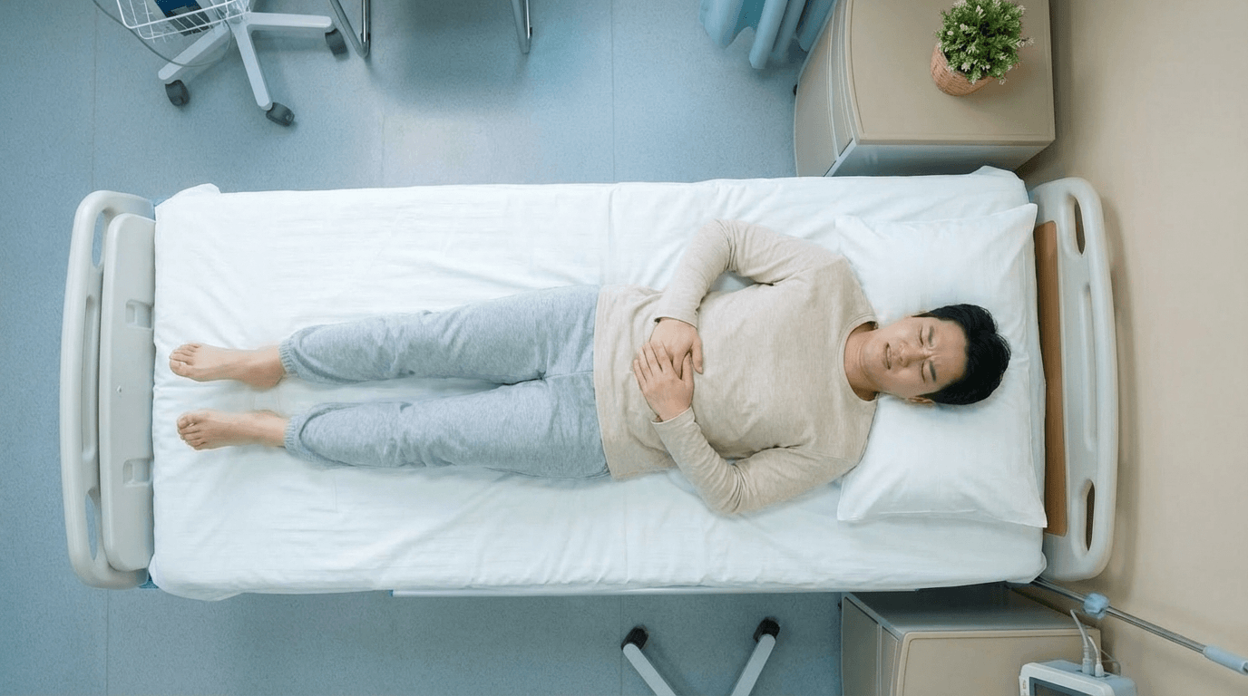 복부 부위별 통증 위치를 표시한 의료 사진