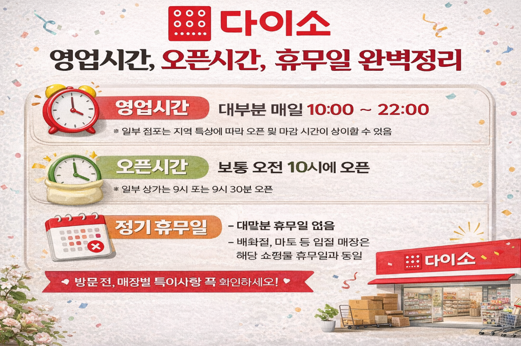 다이소 영업시간, 오픈시간 및 휴무일 3분 완벽정리