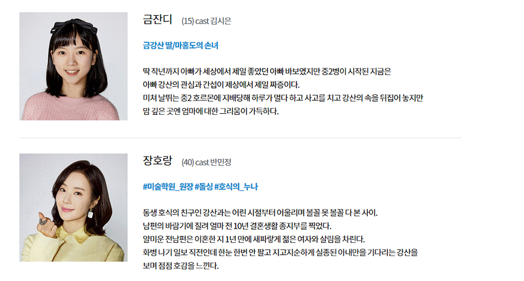 금이야 옥이야 등장인물