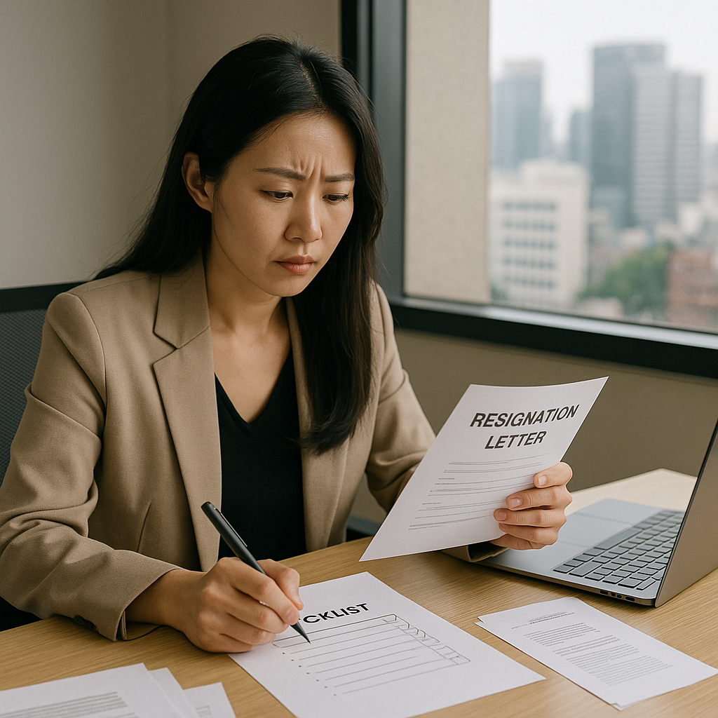 사직서 제출 전 점검하는 직장인