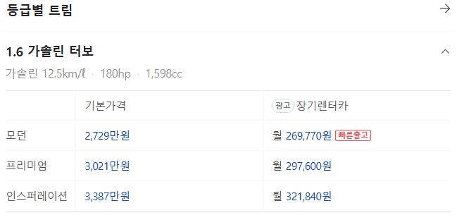 2025 투싼 가격