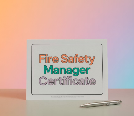 Fire safety manager certification guide showing professional examining safety plans and equipment