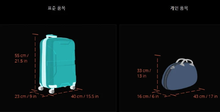 기내로 가져갈 수 있는 사이즈