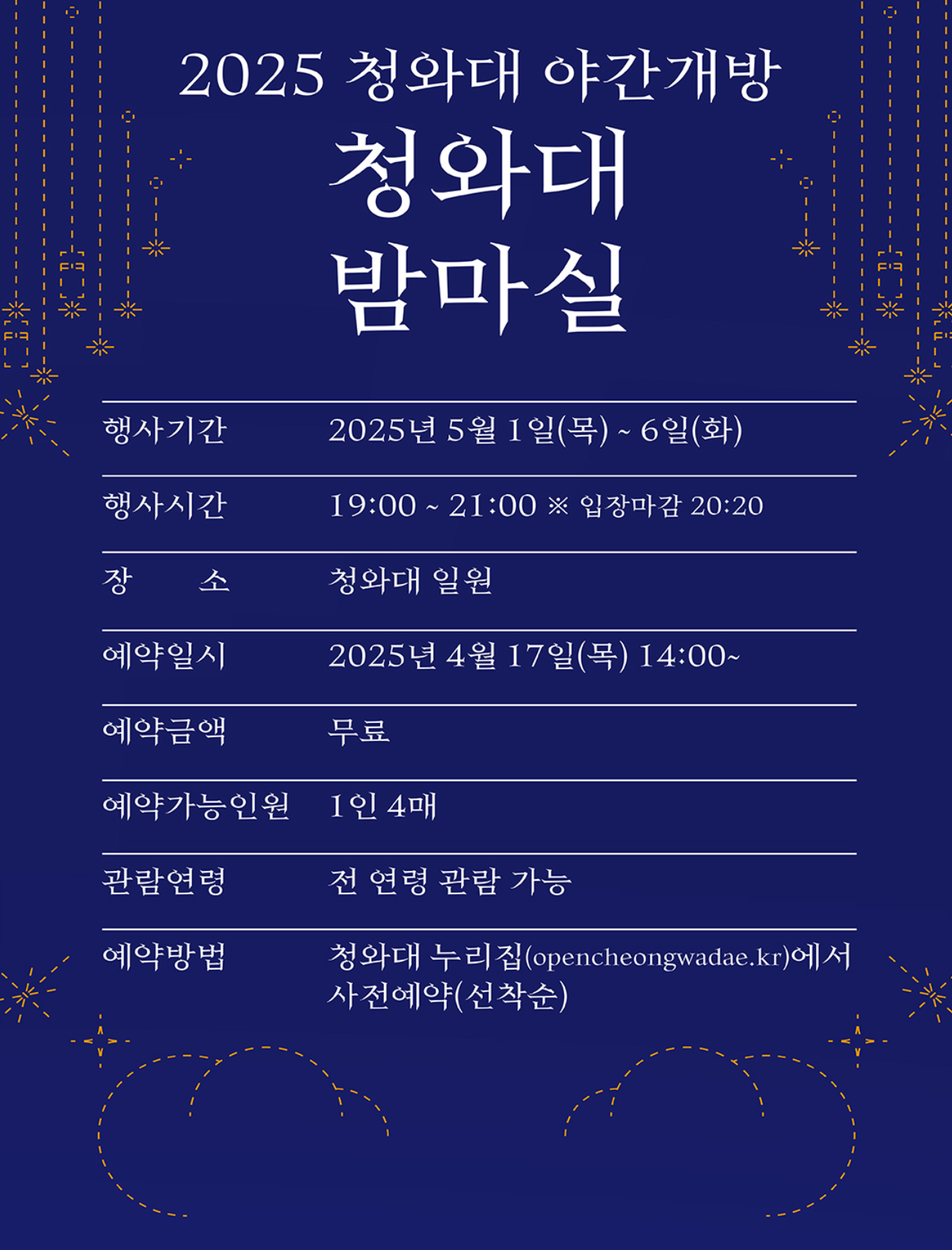 청와대 야간개장 예약