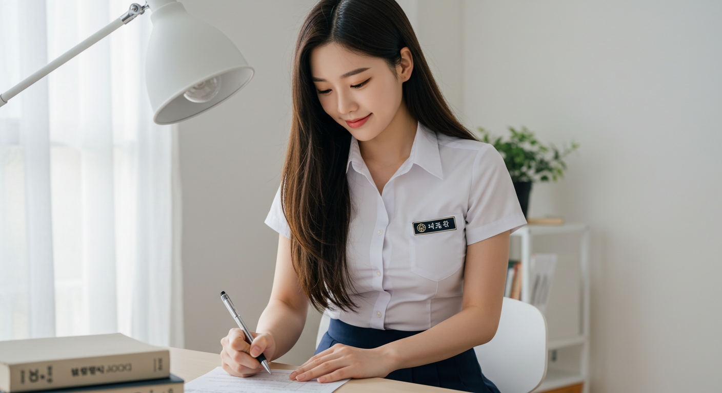 원서 작성중인 여성